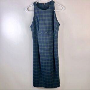 Banana Republic navy and green tartan plaid sheath dress sz 0